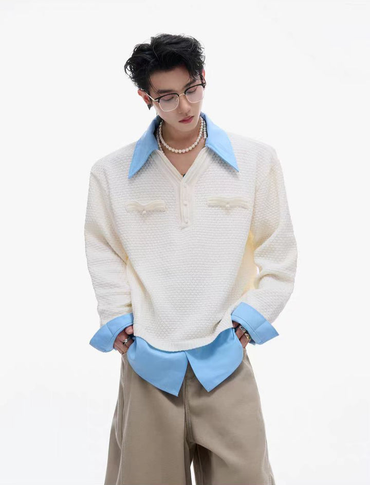 Contrast Stitching Knitted Polo Shirt
