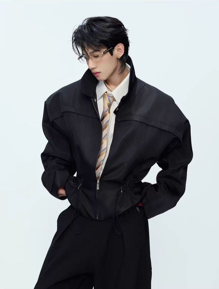 광택이 나는 스탠드 칼라 짧은 재킷 