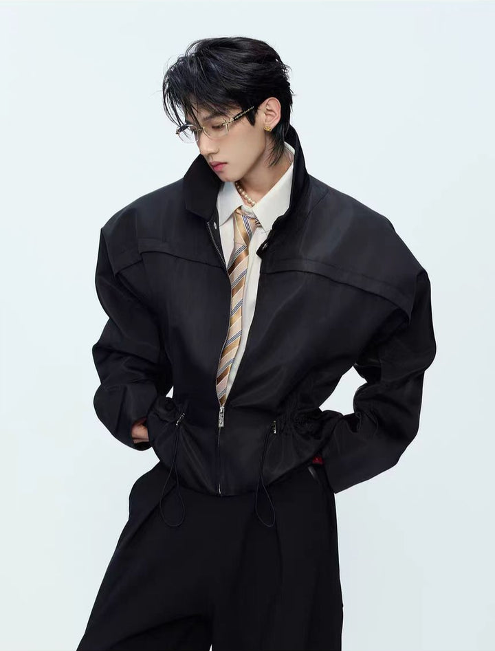 광택이 나는 스탠드 칼라 짧은 재킷 