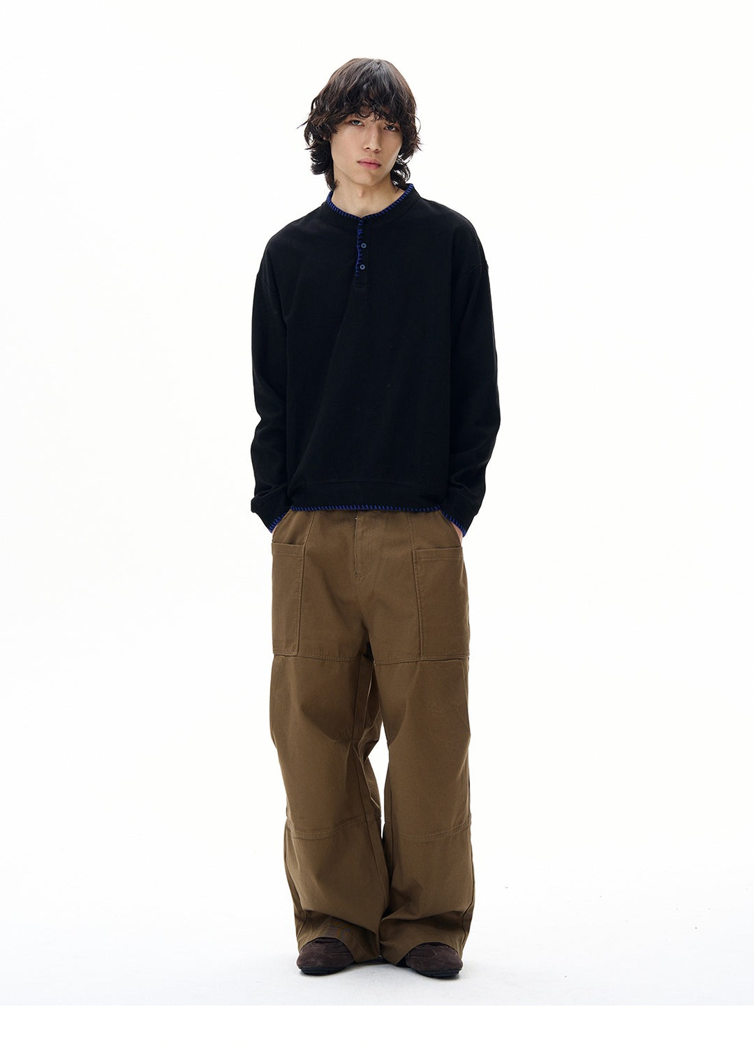 Hand-Stitched Henry Collar Knitted Top