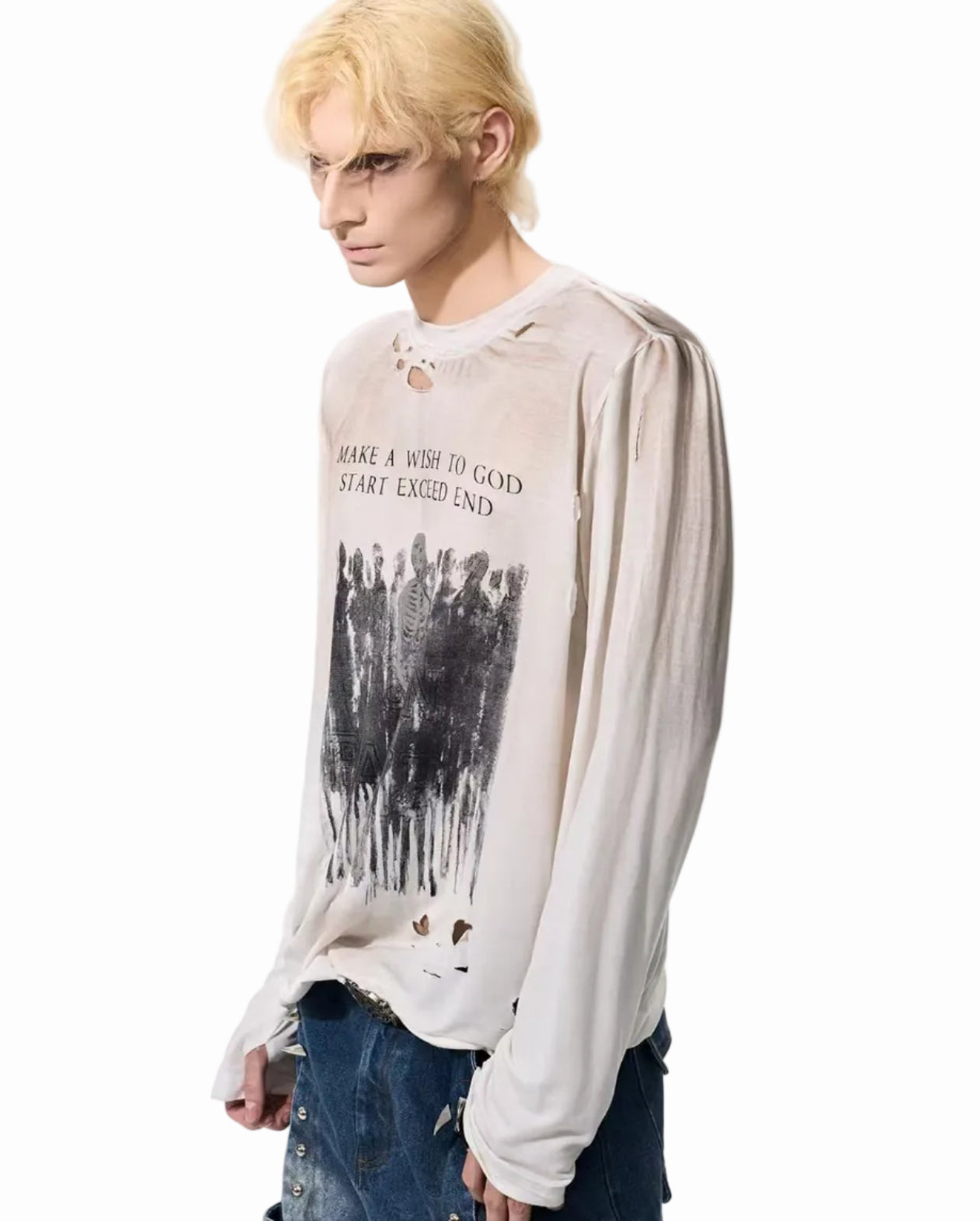 Футболка с длинным рукавом и принтом distressed черепа 