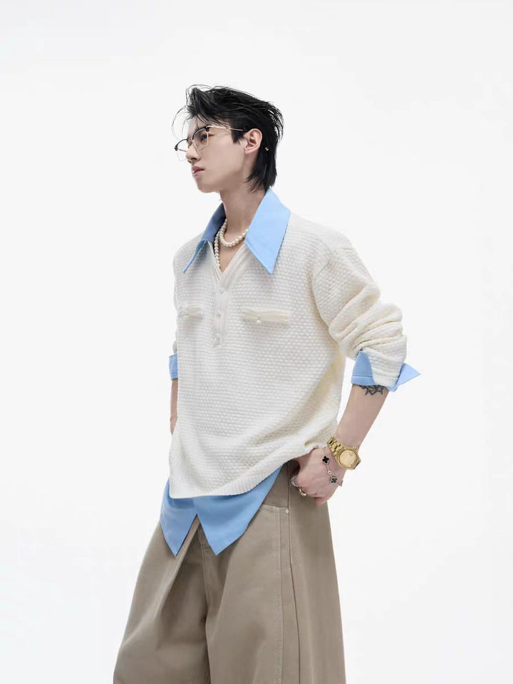 Contrast Stitching Knitted Polo Shirt