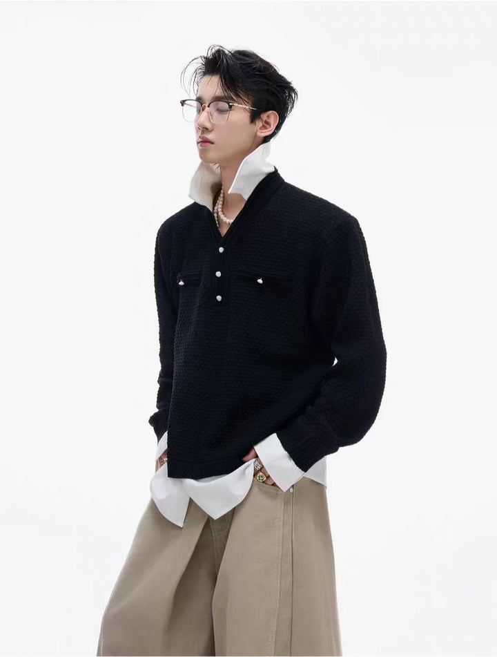 Contrast Stitching Knitted Polo Shirt