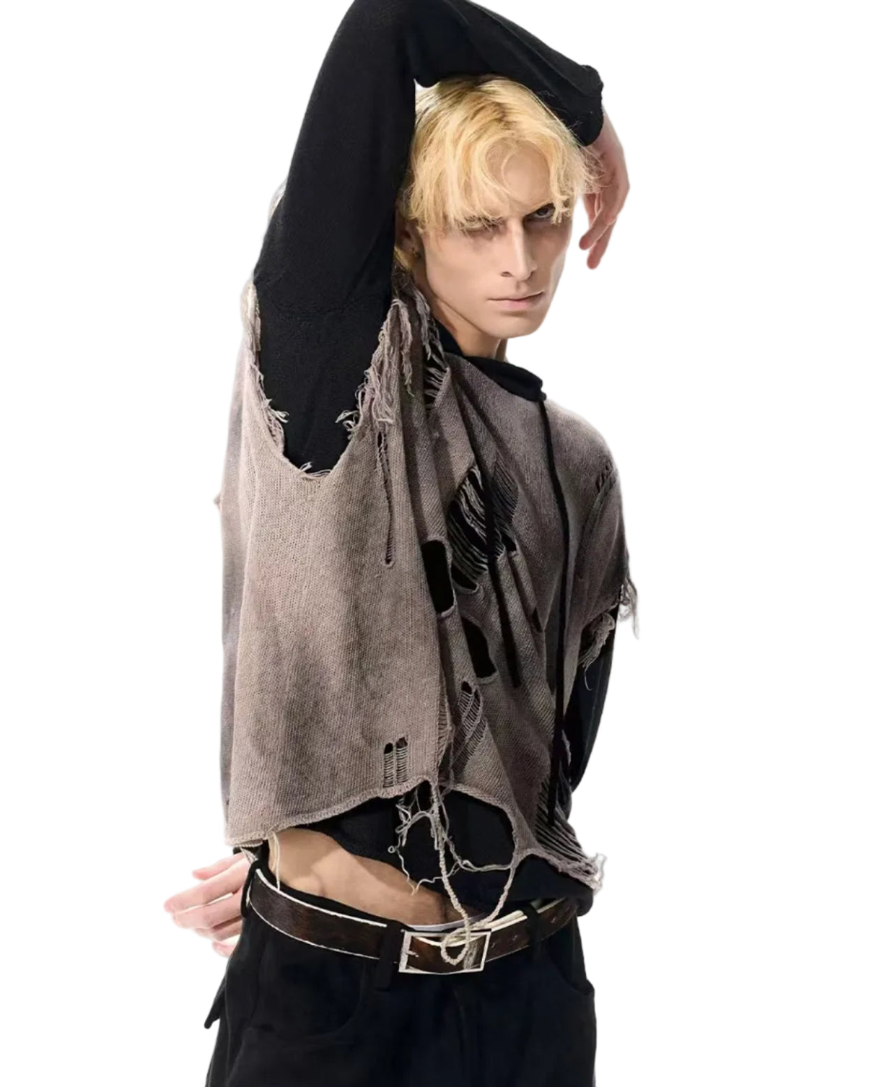 Свитер с капюшоном из двух частей с эффектом потертости 