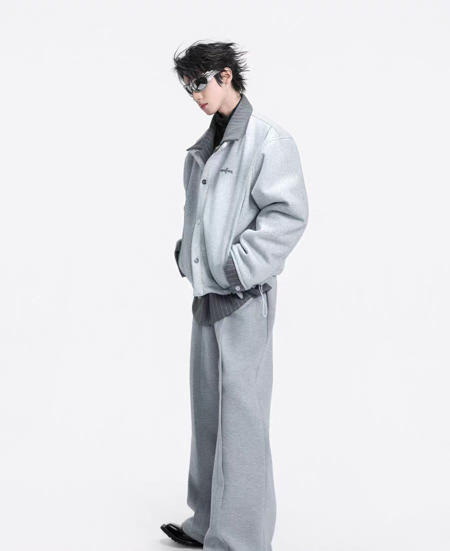 Faux tweed jasje met gestreepte kraag 