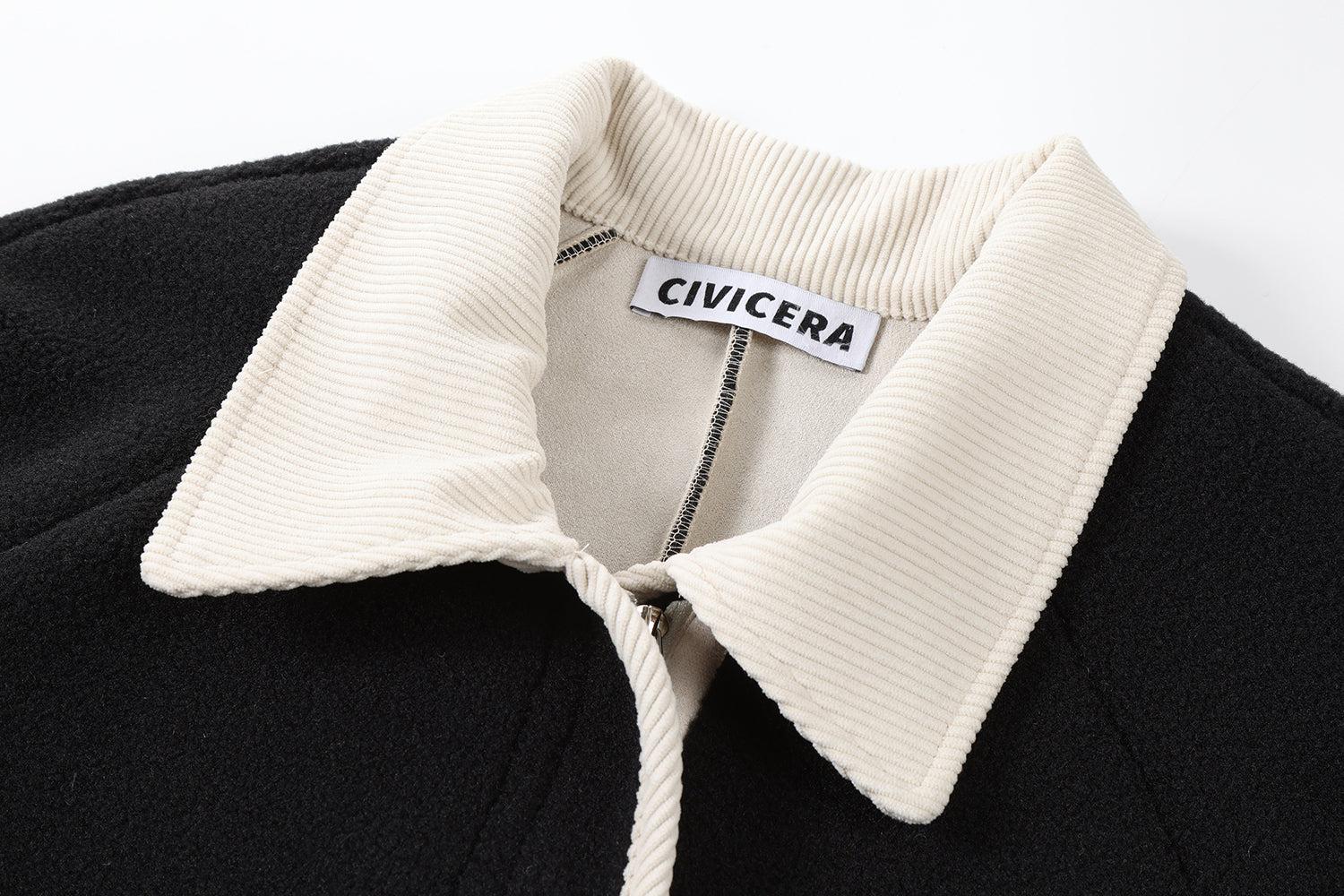 Ribbed Collar Two-Tone Coat