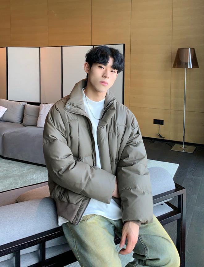 PU Leather Stand Collar Down Jacket