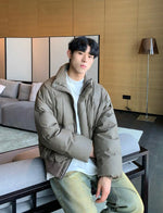 PU Leather Stand Collar Down Jacket