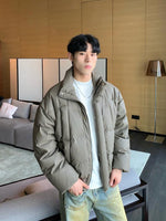 PU Leather Stand Collar Down Jacket