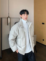 PU Leather Stand Collar Down Jacket