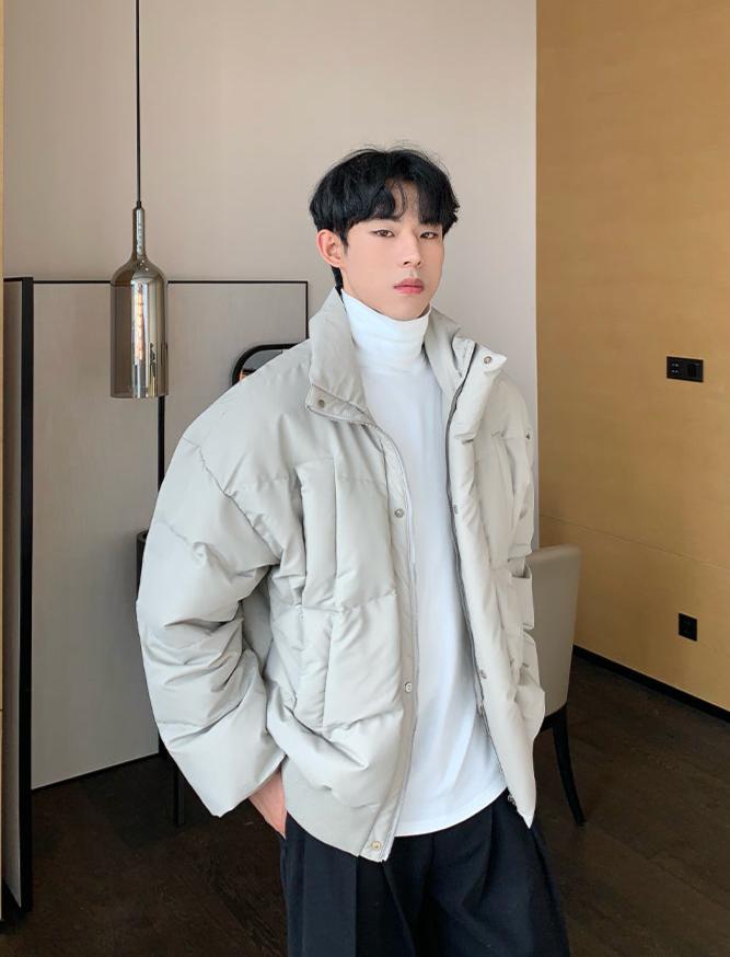 PU Leather Stand Collar Down Jacket