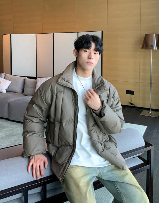 PU Leather Stand Collar Down Jacket