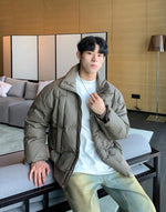 PU Leather Stand Collar Down Jacket