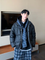 PU Leather Stand Collar Down Jacket