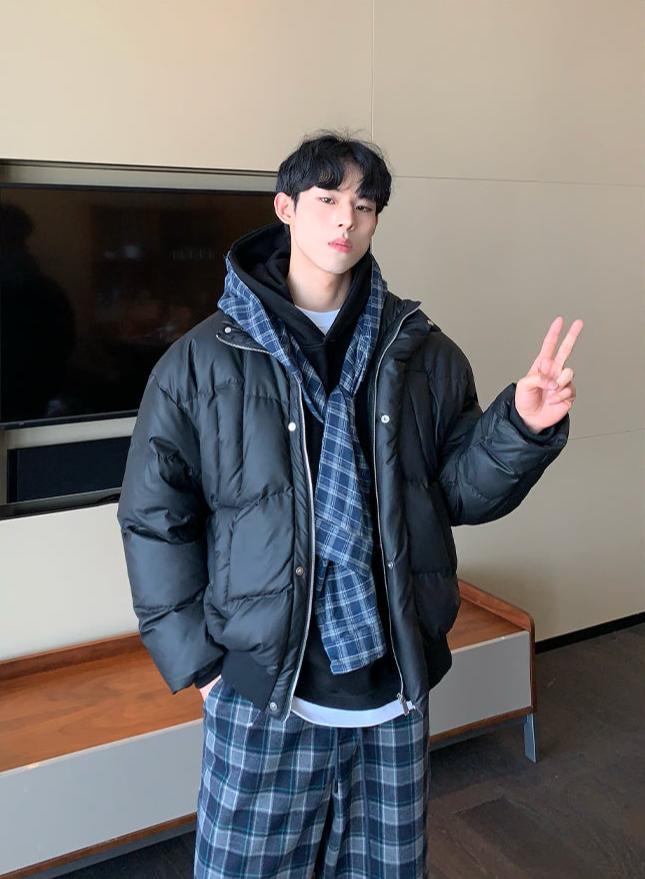 PU Leather Stand Collar Down Jacket