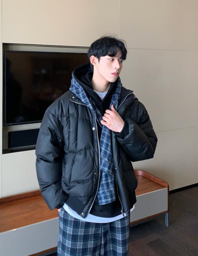 PU Leather Stand Collar Down Jacket