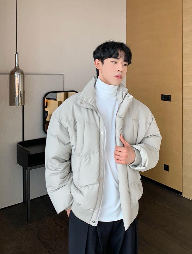 PU Leather Stand Collar Down Jacket