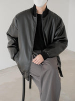 Stand-Up Collar Leather Coat