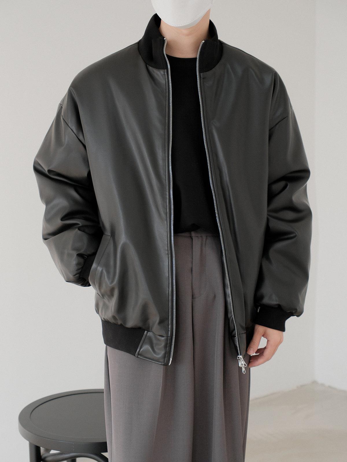 Stand-Up Collar Leather Coat