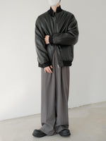 Stand-Up Collar Leather Coat