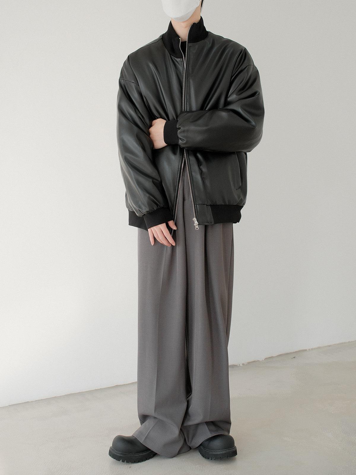 Stand-Up Collar Leather Coat