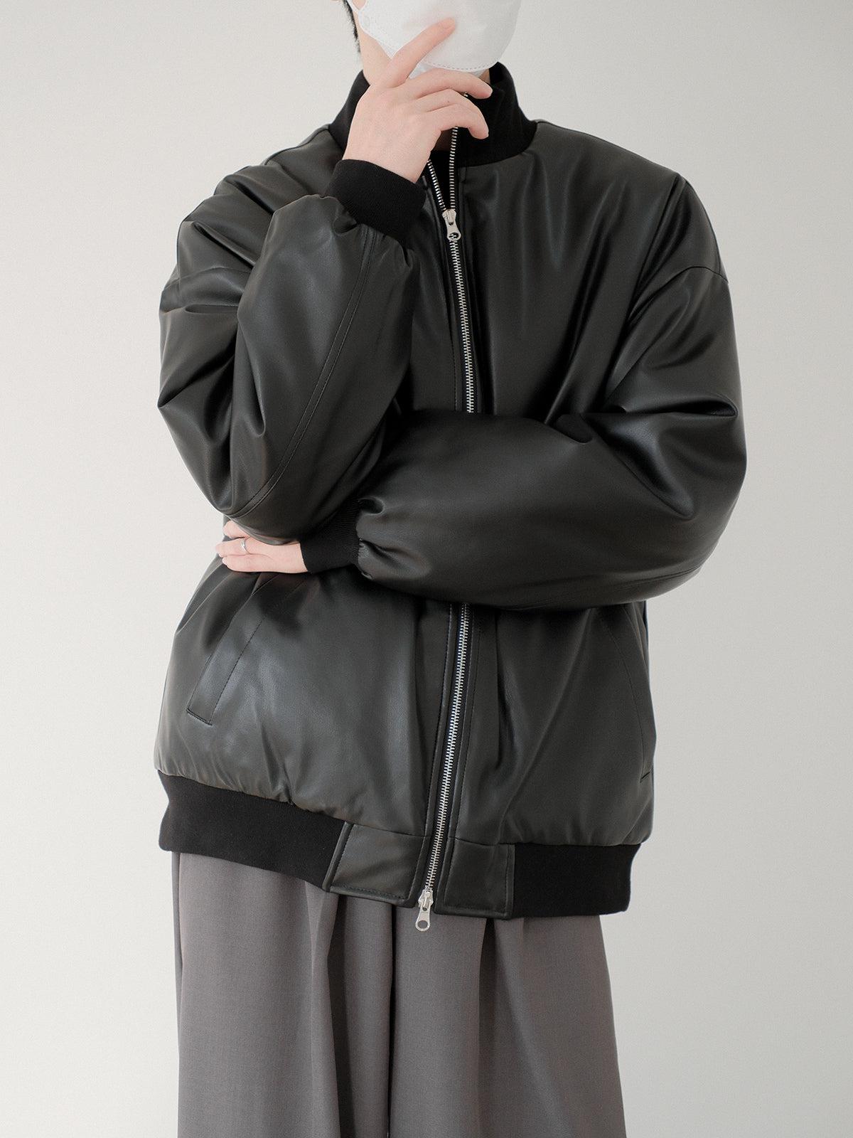 Stand-Up Collar Leather Coat