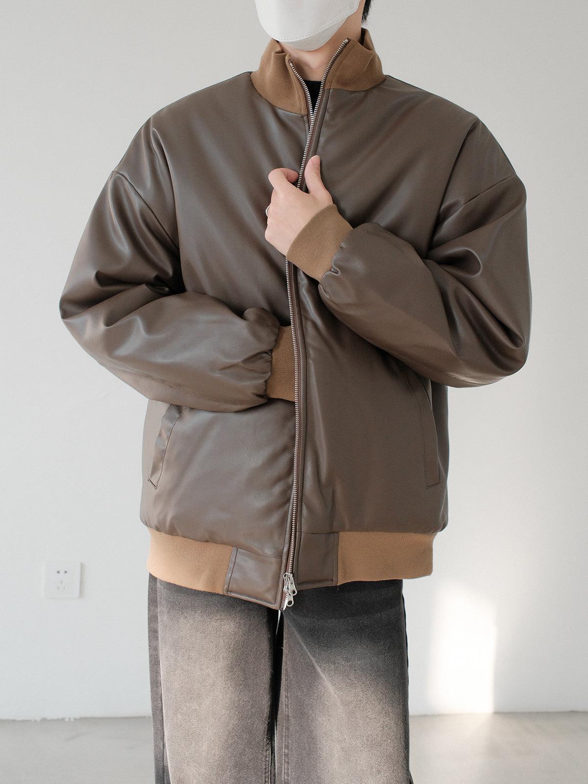 Stand-Up Collar Leather Coat