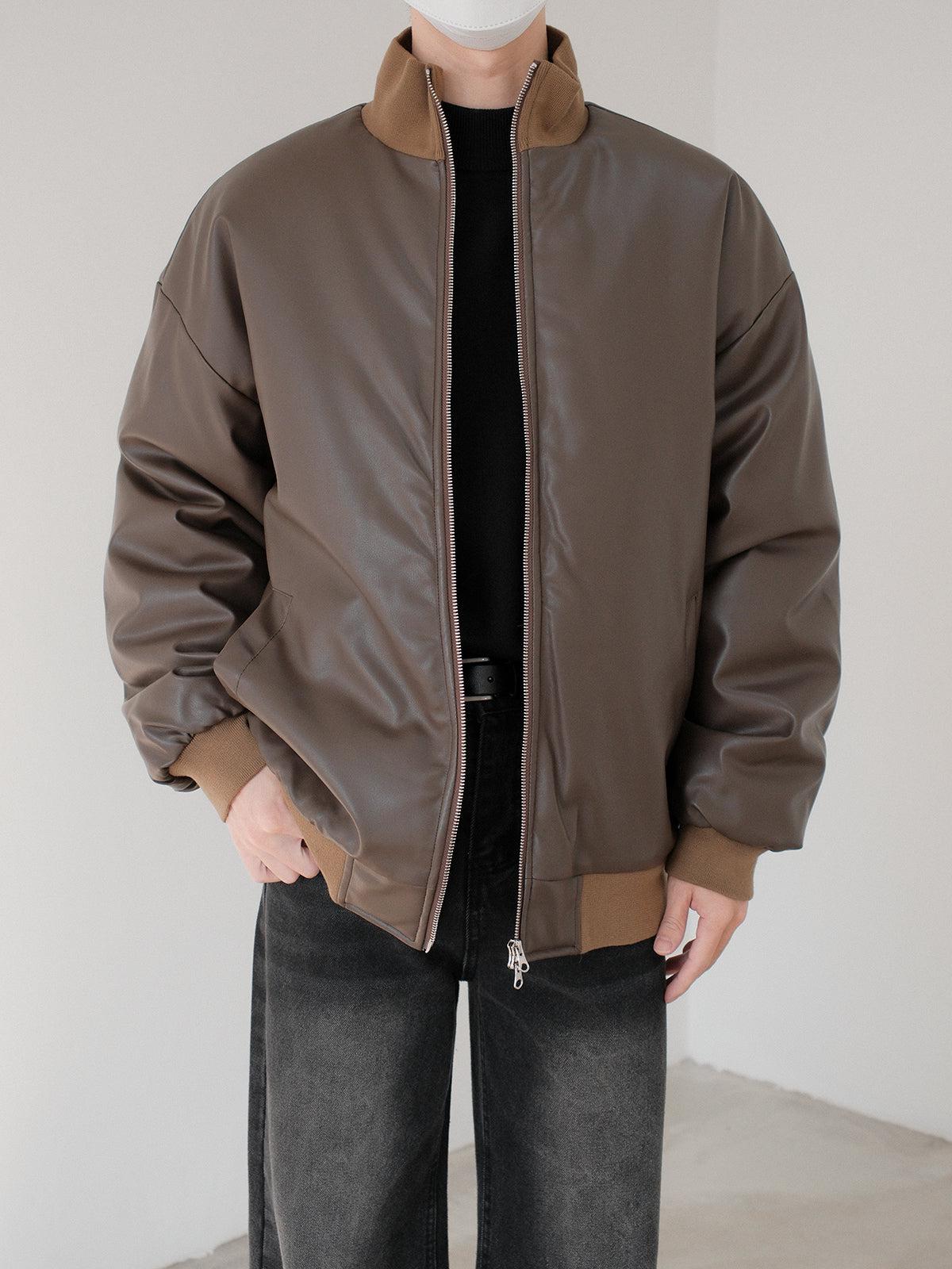 Stand-Up Collar Leather Coat