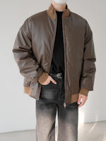 Stand-Up Collar Leather Coat