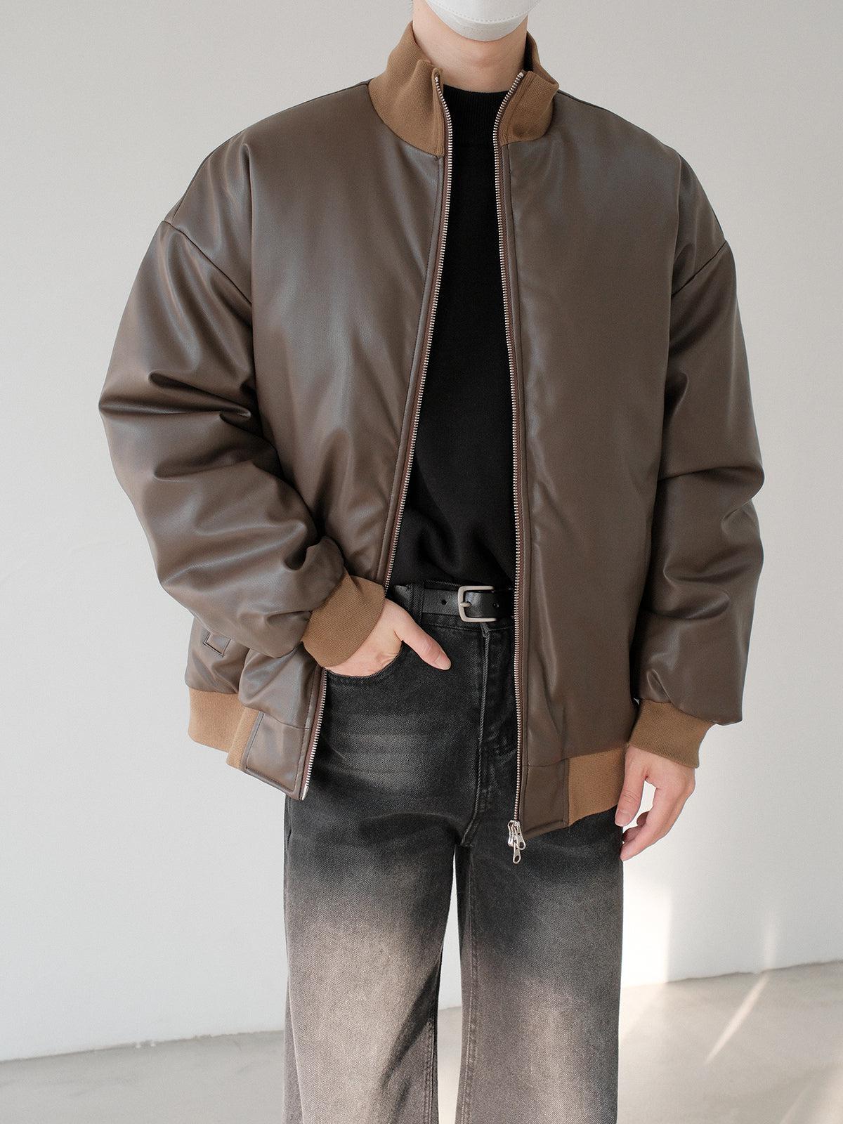 Stand-Up Collar Leather Coat