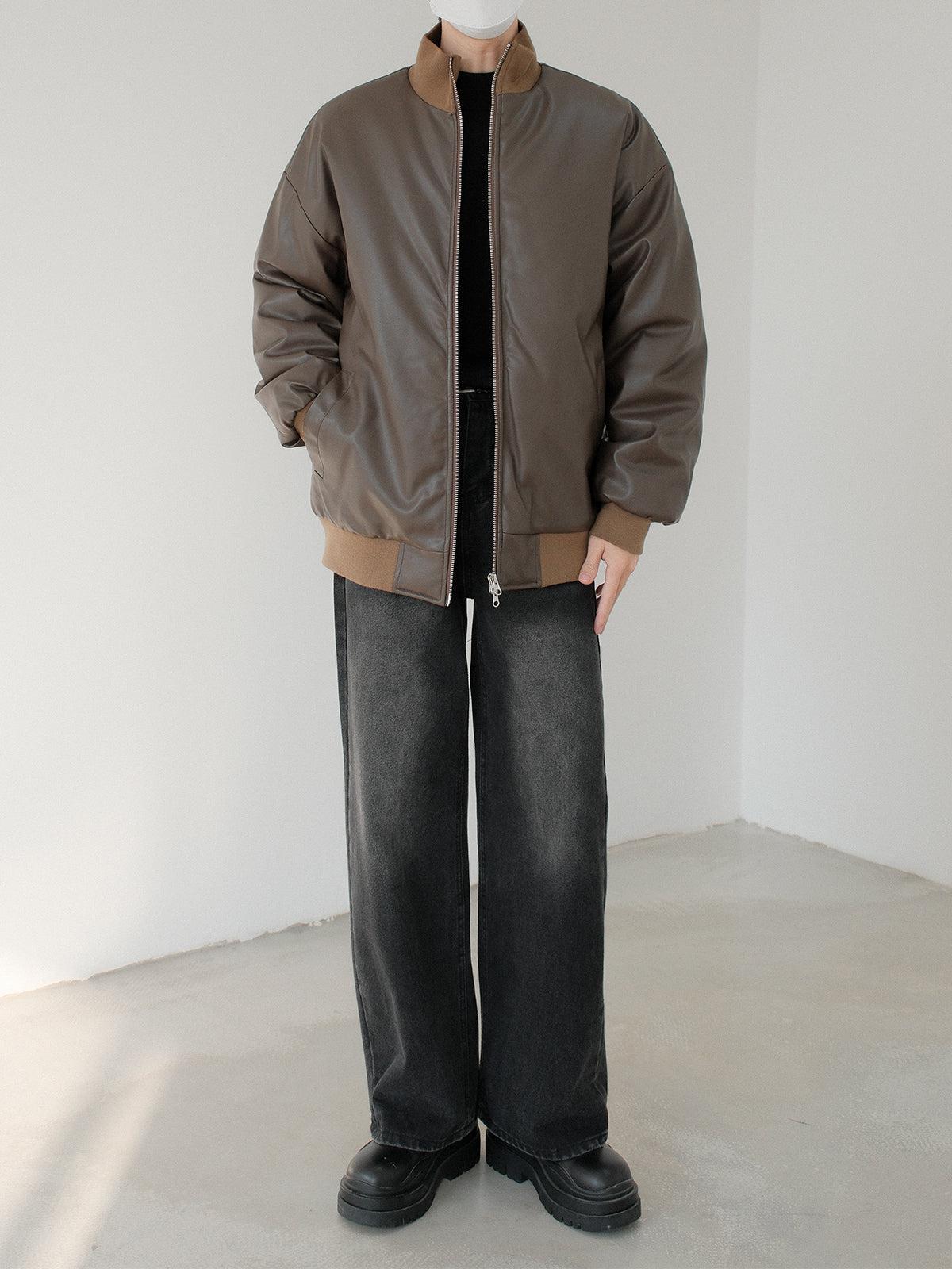 Stand-Up Collar Leather Coat