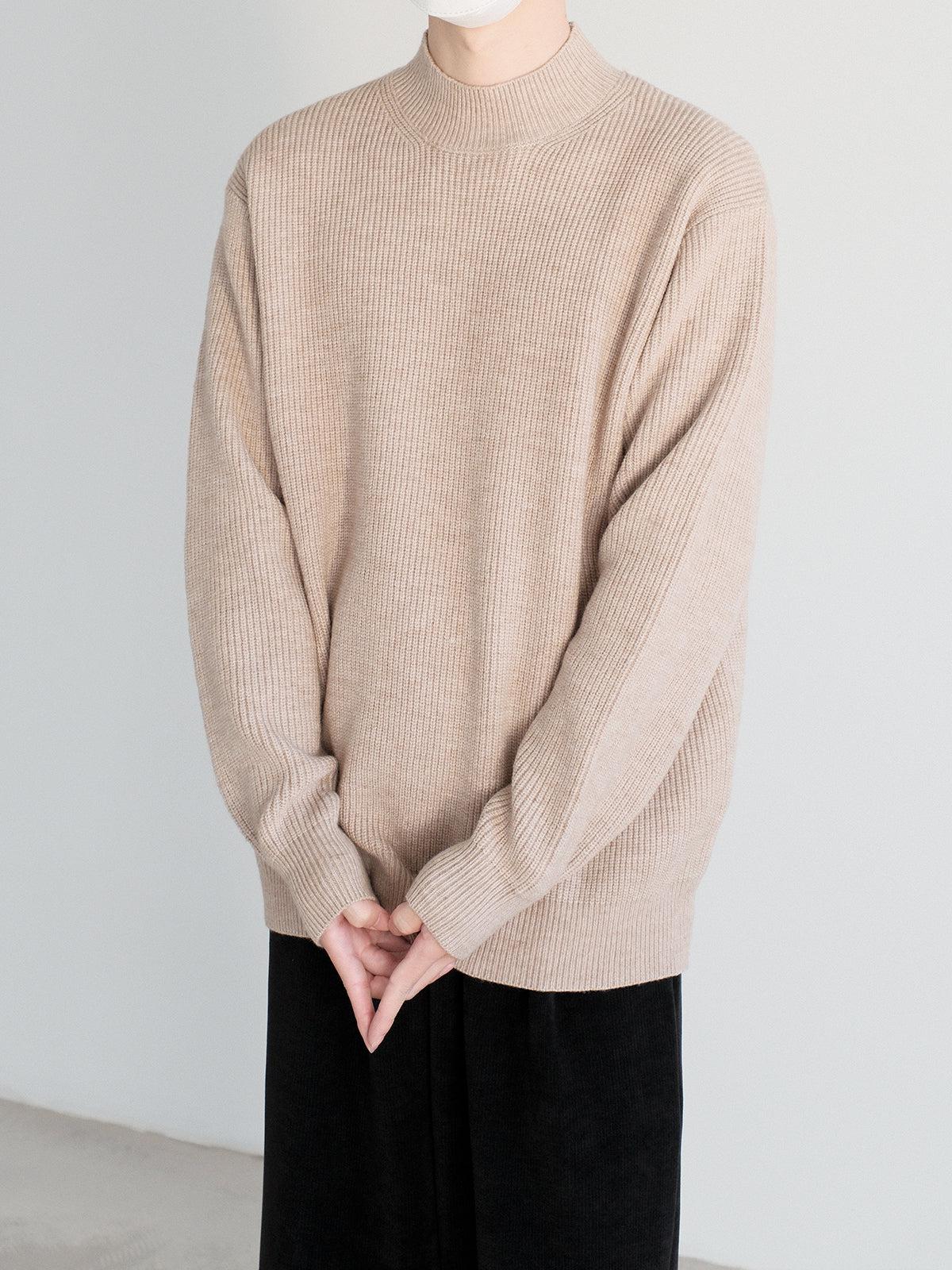 Ribbed Knit Mock Turtleneck Sweater