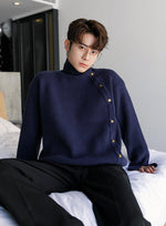 Metal Button High Collar Sweater