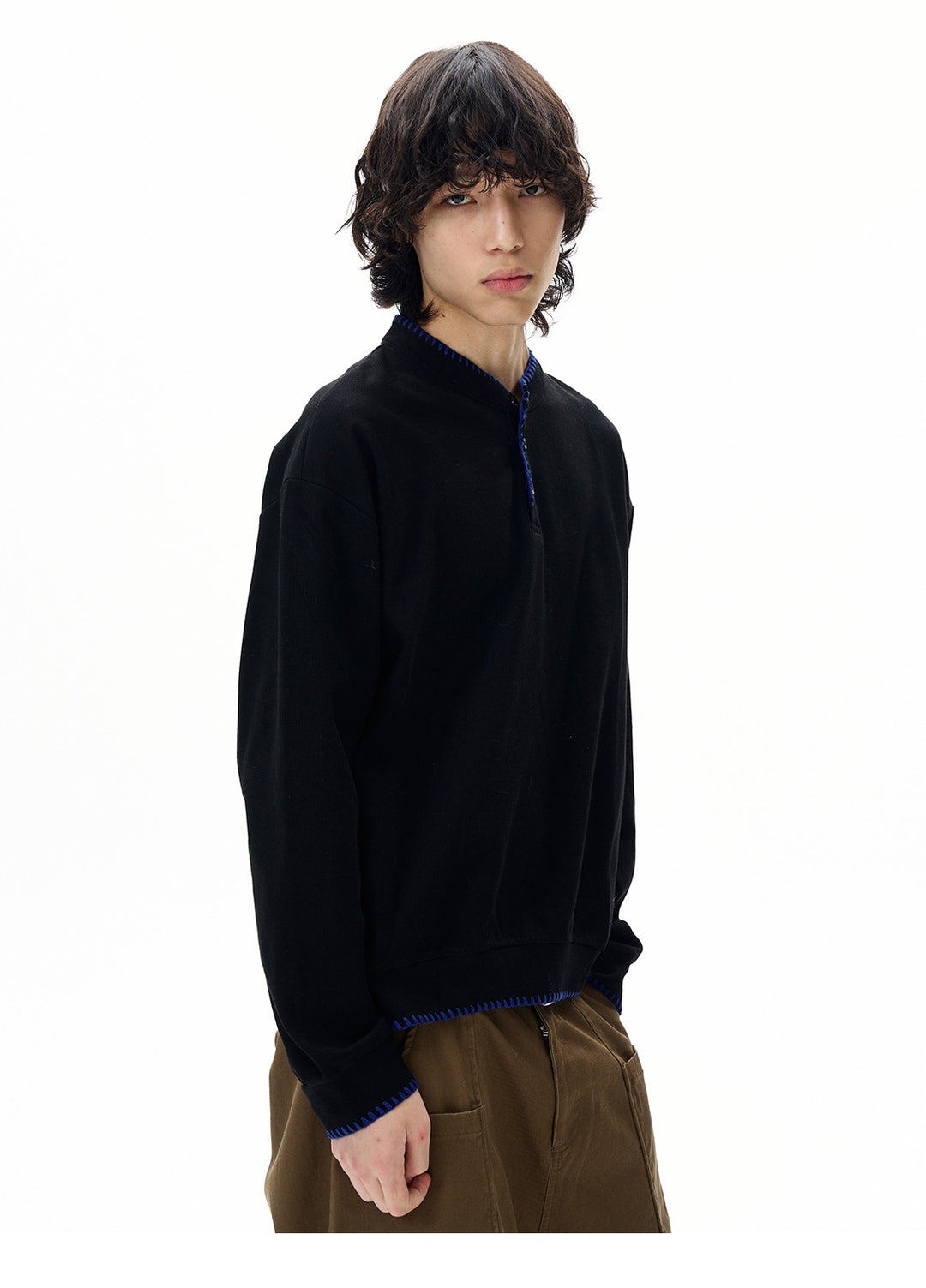 Hand-Stitched Henry Collar Knitted Top