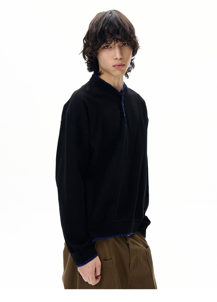 Hand-Stitched Henry Collar Knitted Top