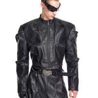 جاكيت قصير مصنوع من جلد PU المنظم 