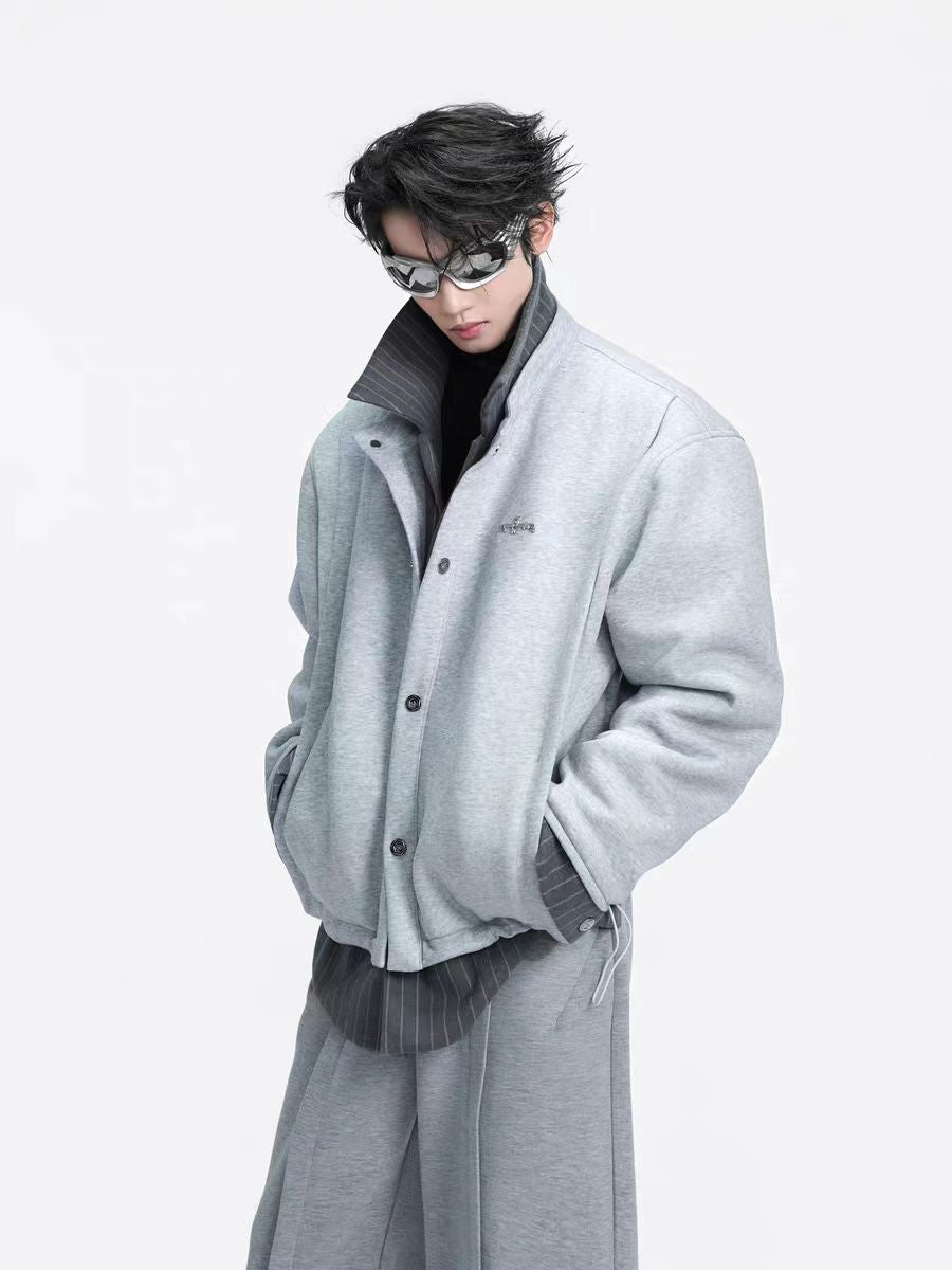 Faux tweed jasje met gestreepte kraag 