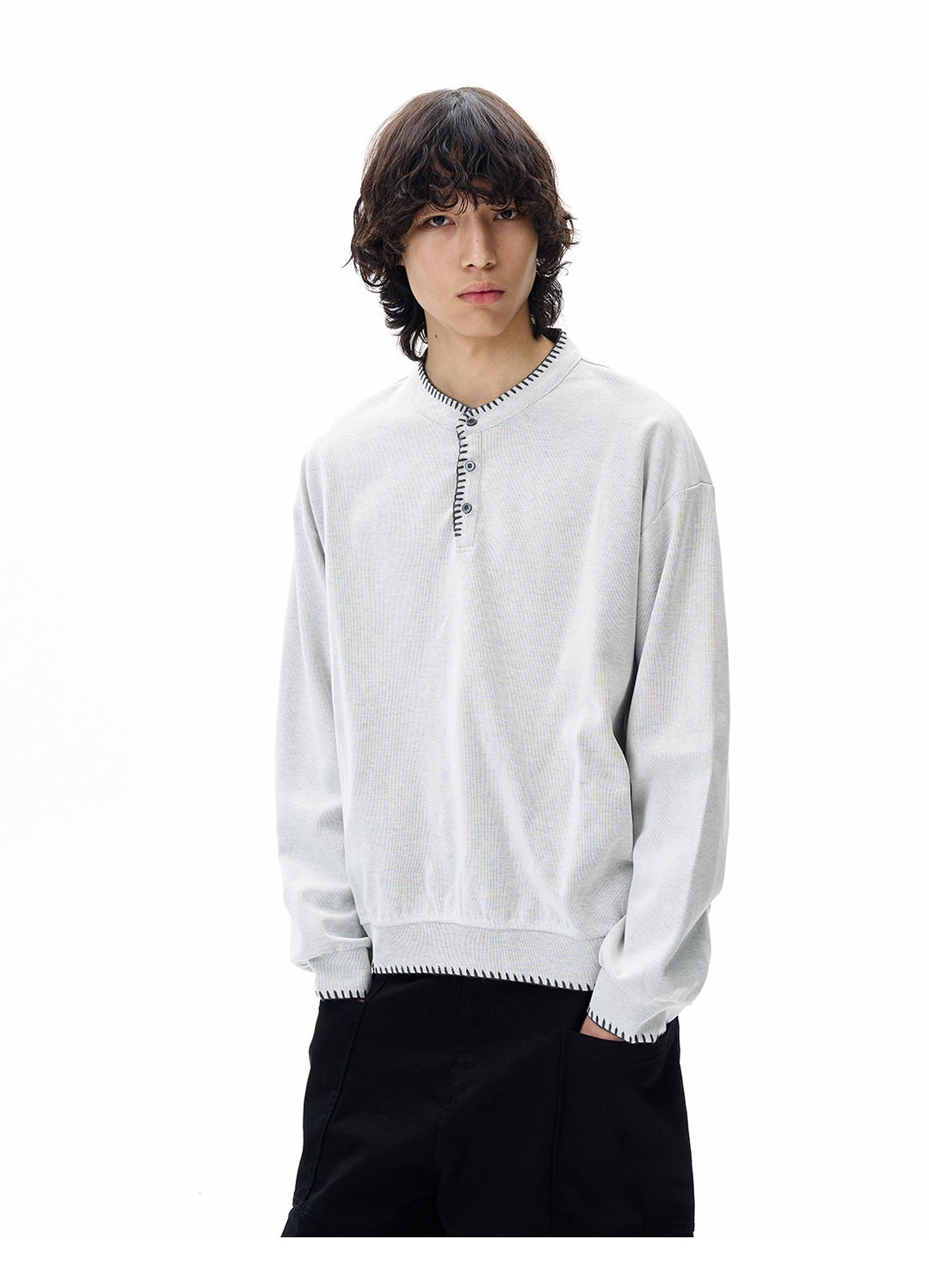 Hand-Stitched Henry Collar Knitted Top
