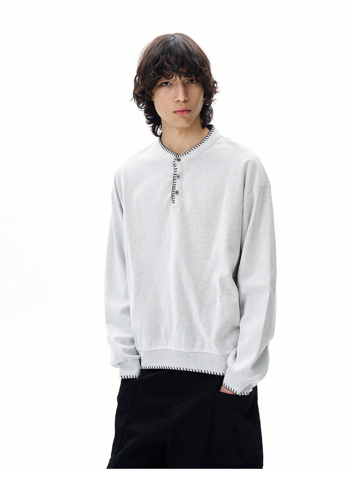 Hand-Stitched Henry Collar Knitted Top