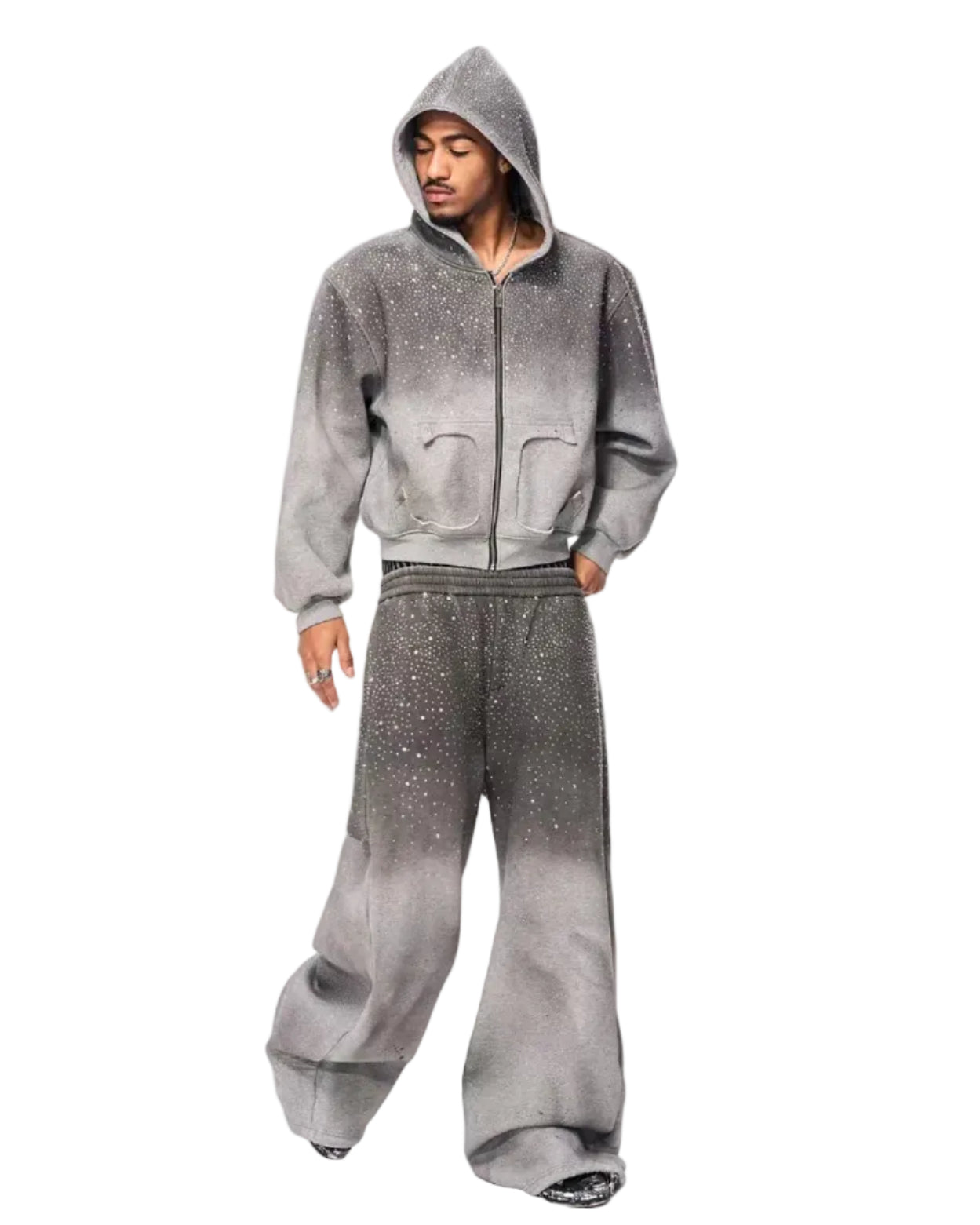 라인스톤 지퍼 후드 스웨트셔츠 