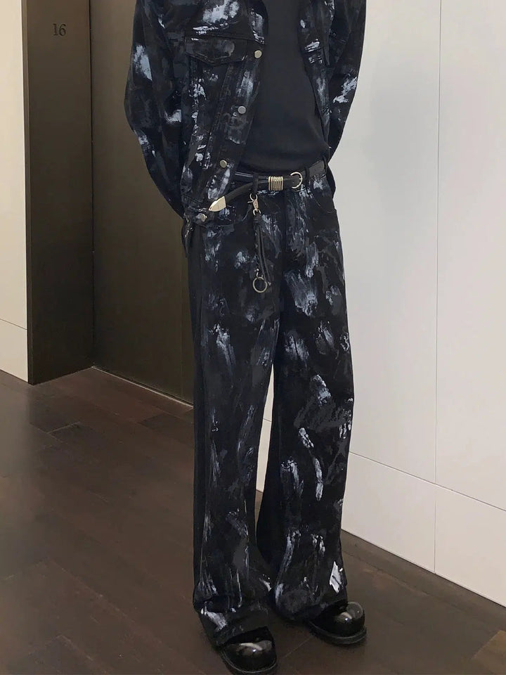 Abstract Pattern Denim Pants