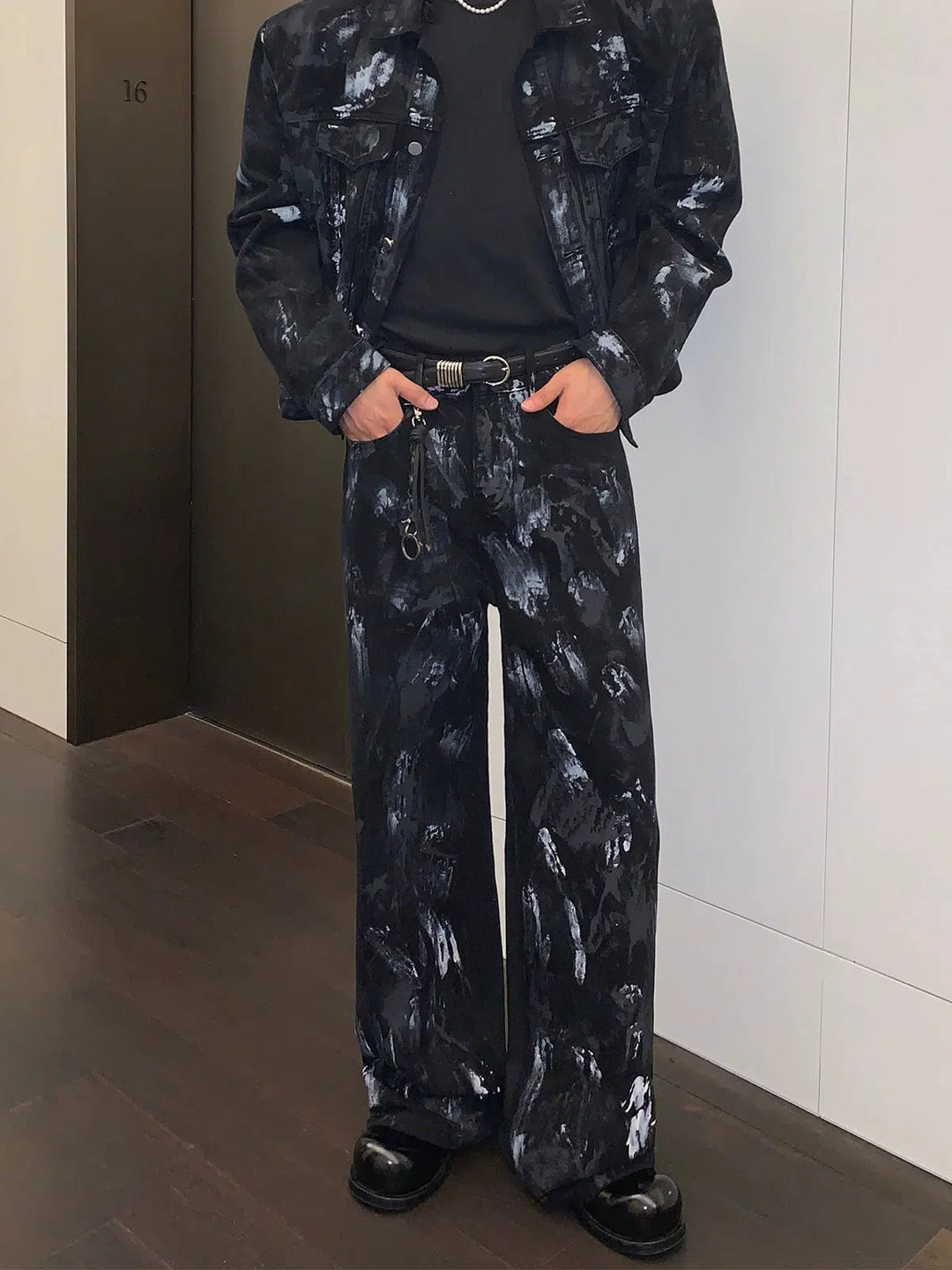 Abstract Pattern Denim Pants