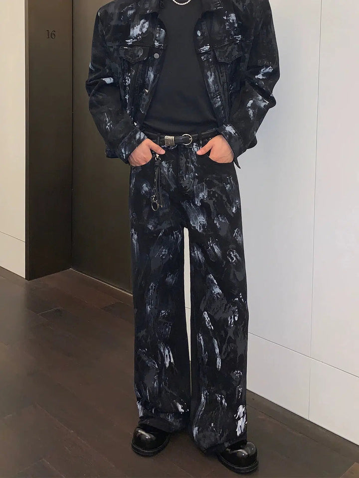 Abstract Pattern Denim Pants