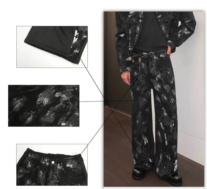 Abstract Pattern Denim Pants