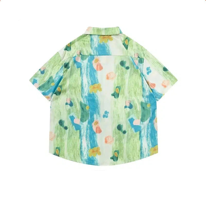 Abstract Print Short Sleeve Button-Down Shirt