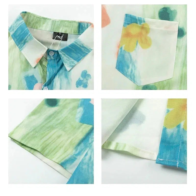 Abstract Print Short Sleeve Button-Down Shirt