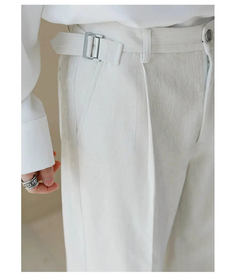 Adjustable Belt Wide-Leg Casual Pants