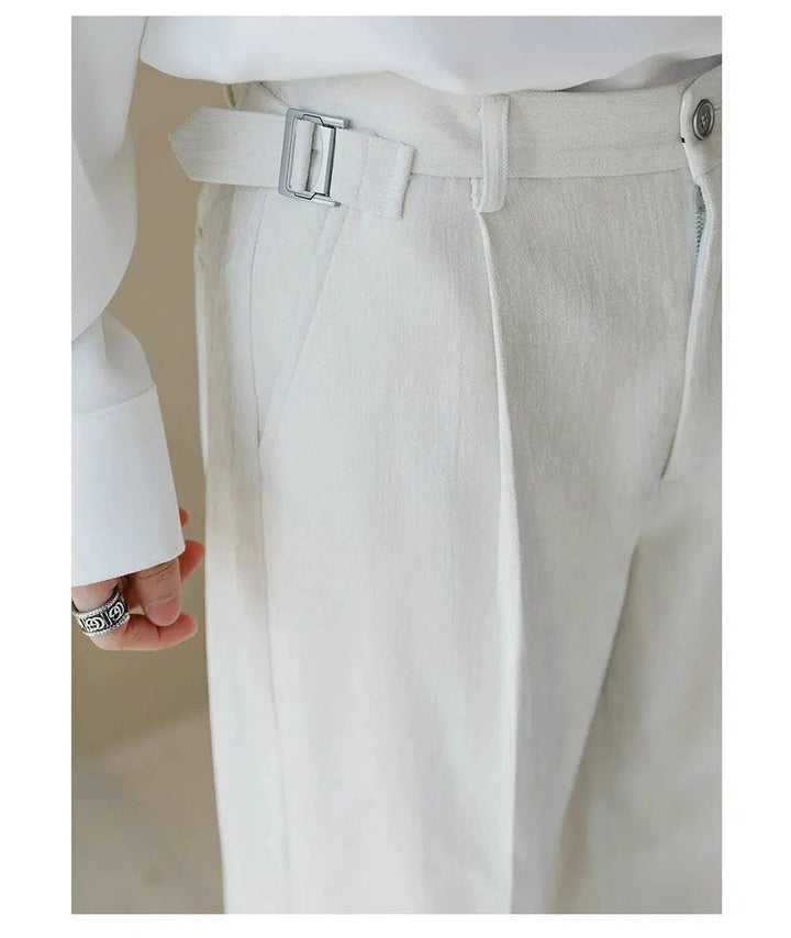 Adjustable Belt Wide-Leg Casual Pants