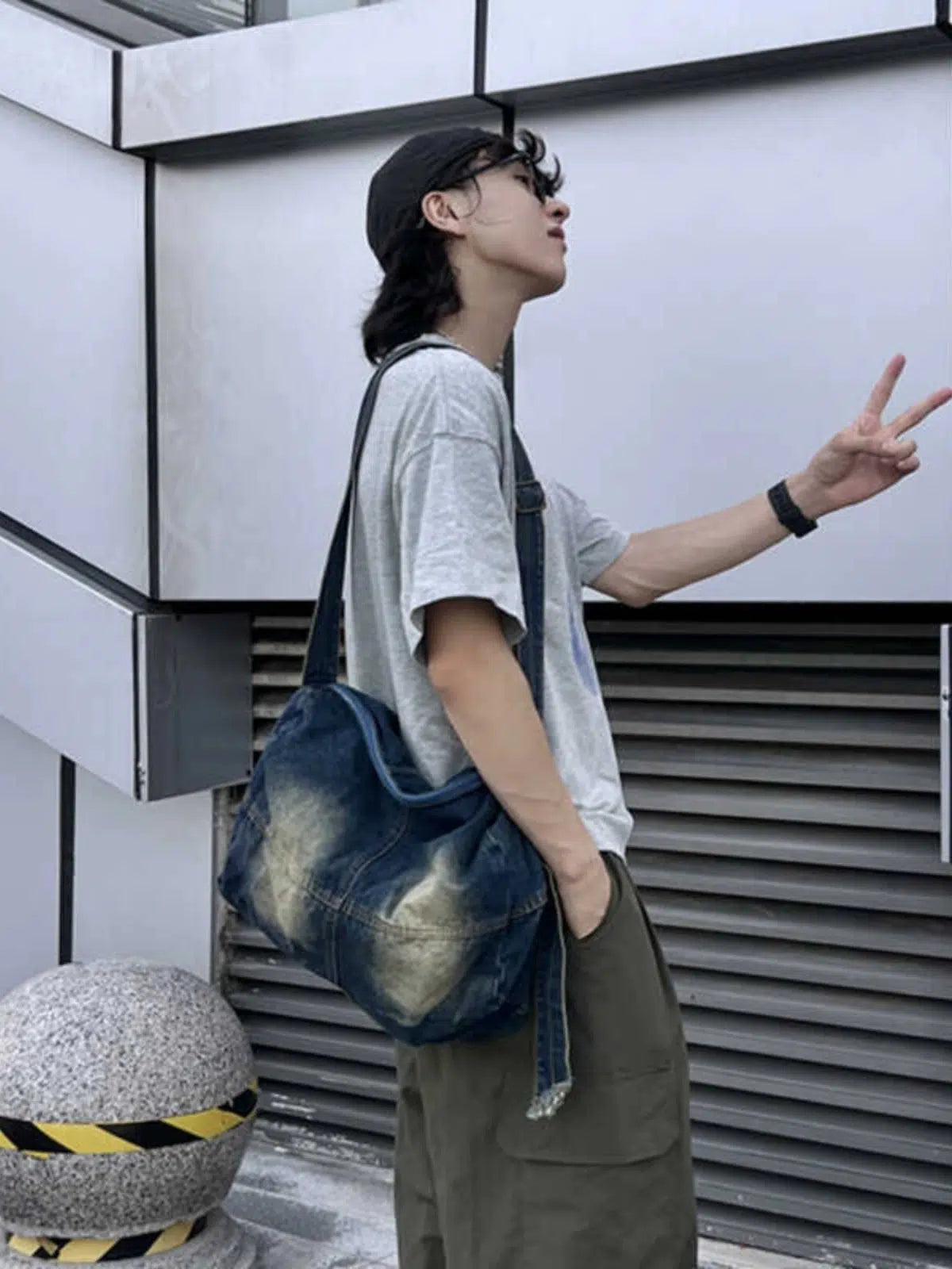 Adjustable Strap Denim Crossbody Bag