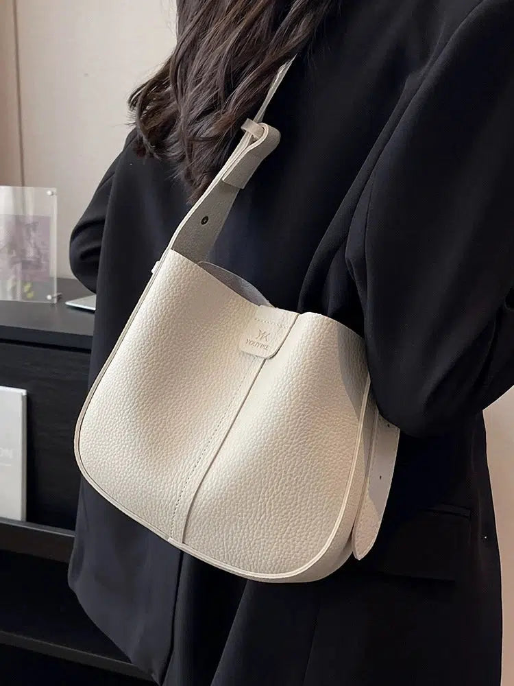 Adjustable Strap Leather Bucket Bag